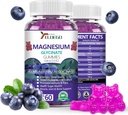 Gummys μαγνησίου 600mg ανά Γλυκινικό σερβιρίσματος-μαγνησίου 400mg και Μαγνησίου 200mg, Επιπλέον K2 & D3, Υψηλή Απορρόφηση Μαγνήσιο συμπλήρωμα για τον ύπνο, ανακούφιση στρες, υποστήριξη νεύρων, βατόμουρα (60 CT)