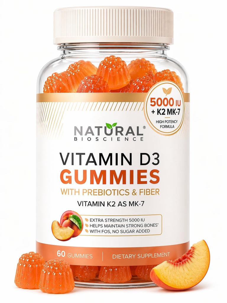 Χωρίς ζάχαρη Βιταμίνη D3 K2 Gummies - Βιταμίνη D3 Gummies 5000 IU+K2 MK7 80 mcg, K2 D3 Συμπλήρωμα Βιταμίνης Ενήλικες, Βιταμίνη D K2 για Οστά, Ανοσοποιητικό, Καρδιά, Mood, Χωρίς Γλουτένη, Μη ΓΤΟ, Φυσική Γεύση Ροδακινιού