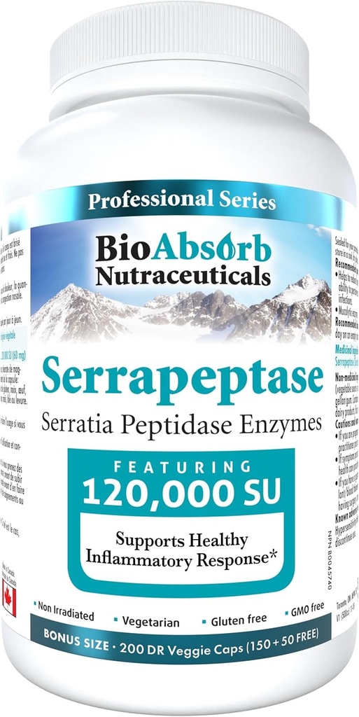 Bio Absorb Serrapeptase Enzyme, High Potency 120000 Μονάδες (SPU), 200-Day Supply, Delayed Release Vegetarian Κάψουλες (DRcaps) για μέγιστη απορρόφηση