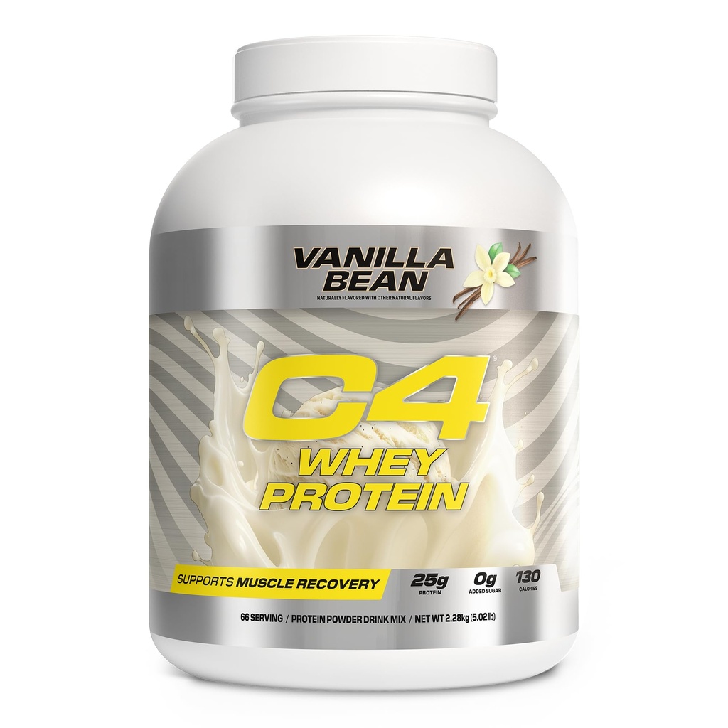 Cellucor C4 Whey Protein Powder, Vanilla Bean - 25g Πρωτεΐνη, 0g Προστέθηκε Ζάχαρη, 130 θερμίδες ανά υπηρεσία, Υποστηρίζει την αποκατάσταση των μυών, 66 εξυπηρετούν, Premium Ορός γάλακτος για μετά την προπόνηση