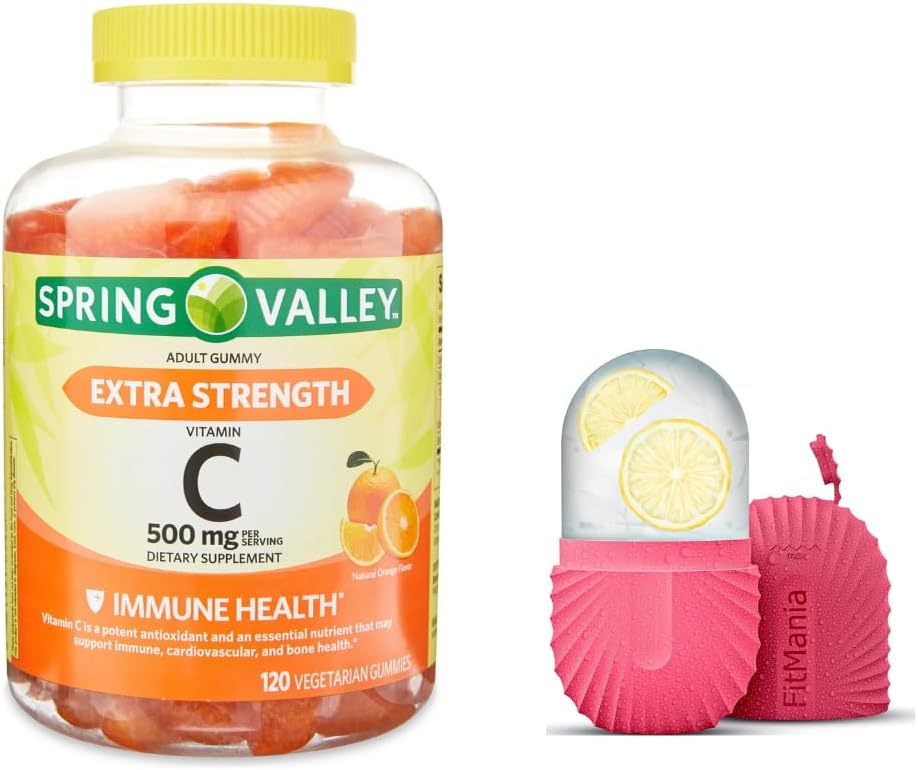 Spring Valley Extra Strength Βιταμίνη C Συμπλήρωμα διατροφής Χορτοφαγικές Gummies, Πορτοκαλί, 500 mg, 120 Ct και Δώρο παγοκύστη για το πρόσωπο