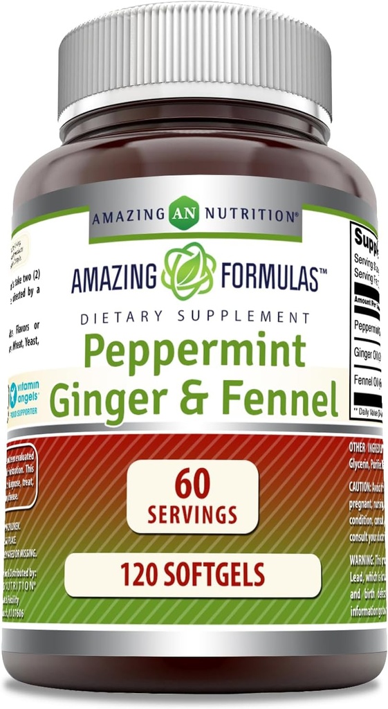 Amazing Formulas- Mint, Ginger και Fennel Dietary Supplement - 363 Milligrams - 120 Softgels (Non-GMO,Gluten Free) -