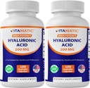 Vitamatic 2 Pack Hyaluronic Acid Συμπληρώματα 200mg - Υποστηρίζει υγιή συνδετικό ιστό και αρθρώσεις - Προώθηση της Νεανικής Υγιεινής Δέρμα - Σύνολο 240 Κάψουλες