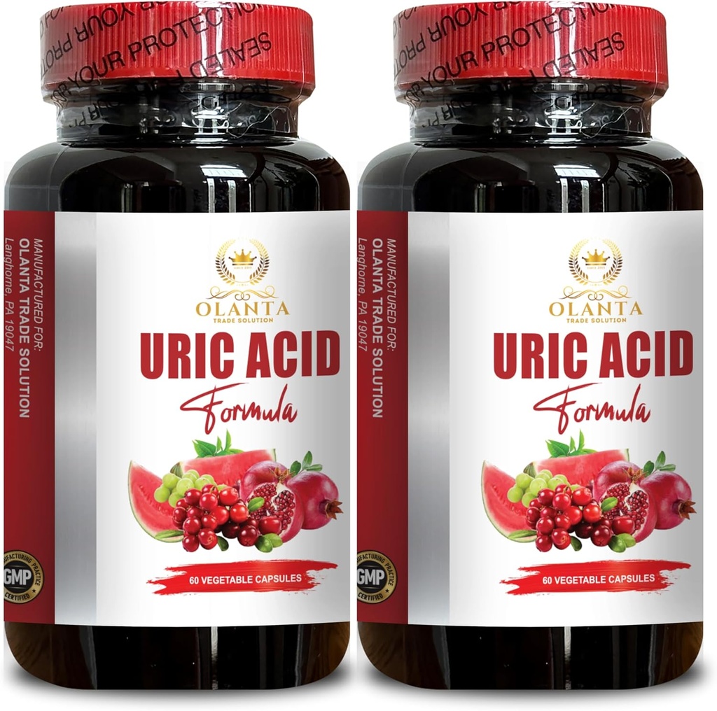 Generic Natural URIC Acid Formula - Relief διατήρησης νερού, κάψουλες μακριά νερού, διουρητικά χάπια για τη διατήρηση νερού, διάλυμα ουρικού οξέος, γαϊδουράγκαθο γάλακτος - 2 μπουκάλια