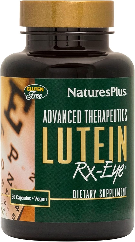 Natures Plus Advanced Pharmaceuticals Lutein Rx-Eye - 20 mg, 60 κάψουλες χορτοφαγικών - Συμπλήρωμα υποστήριξης λειτουργίας ματιών Ενισχυμένο με Ζεαξανθίνη, Αντιοξειδωτικό - Χωρίς γλουτένη - 20 Σερβιέτες