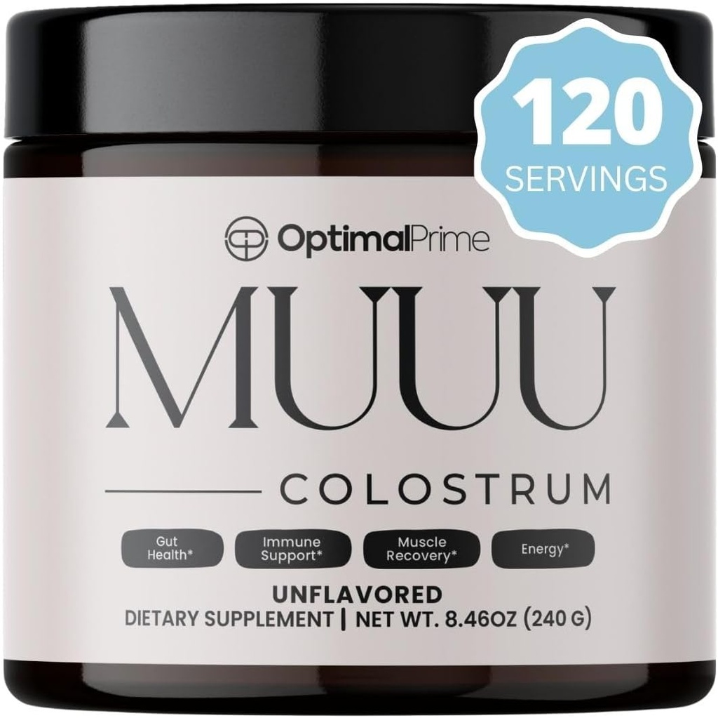 Βέλτιστη Prime - MUUU συμπλήρωμα Bovine Colostrum και Superfood Powder για την υγεία των ούρων, Bloating, Immune Support, μαλλιά, δέρμα, και νύχια Άγευστα, 120 εξυπηρετούν