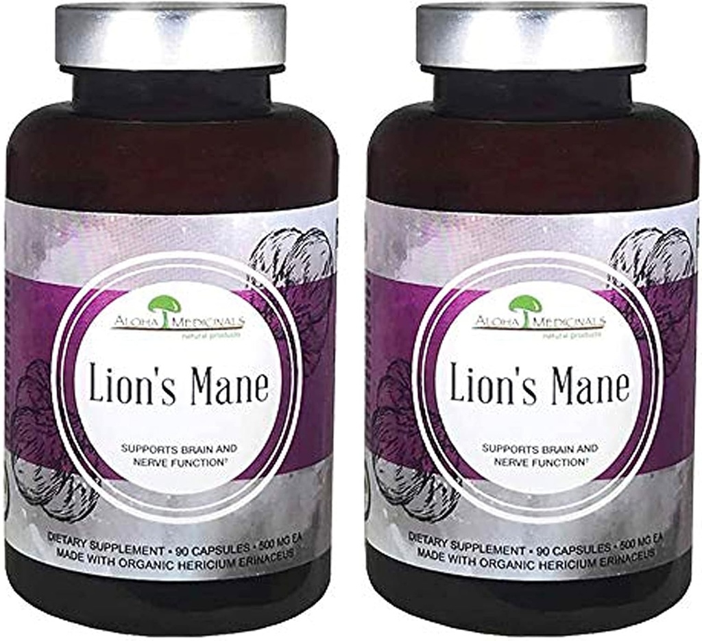 Aloha Medicals Lion’s Mane, Certified Organic Mushroom Supplement, Συσκευασία των 2, 90 καψακίων