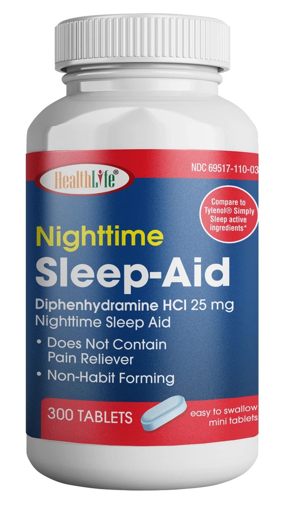 ΥΓΕΙΑ LFE HealthLife® Sleep Aid (Diphenhydramine HCl Caplets, 25 mg Blue) 300 Count