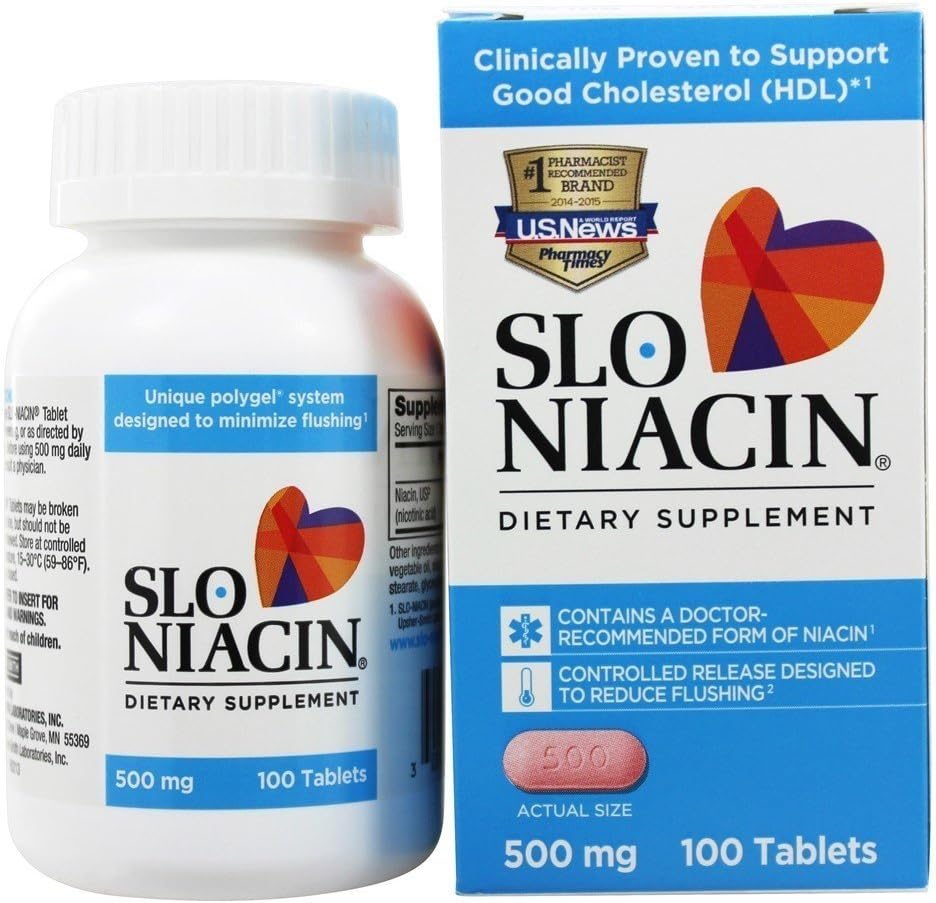 Slo-Niacin Vitamin B3 500 Mg - Slow Release Niacin for Heart Health, Energy Boost, Health Skin, Healthy Blood Sugar Levels - 100 Capsules