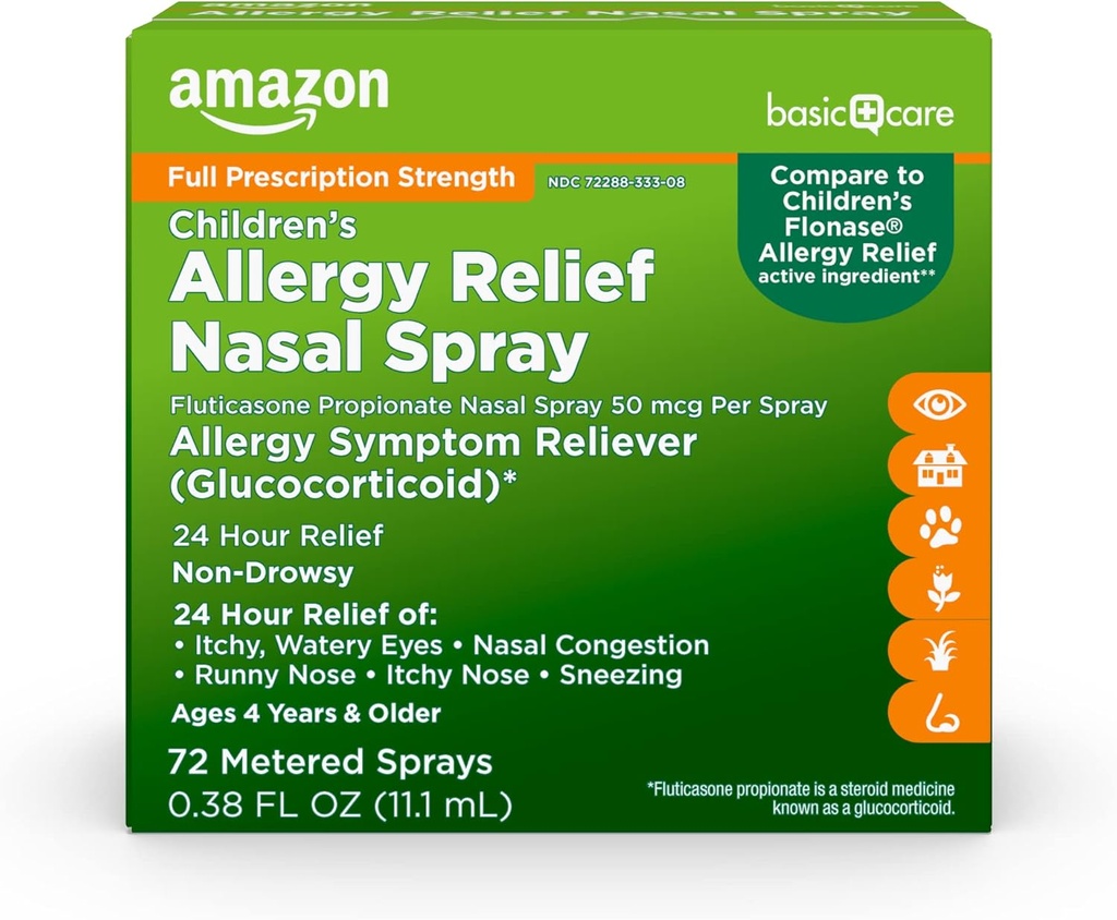   Basic Care Children's Fluticasone Propionate Nasal Spray, Allergy Medicine, 0.38 fl oz (Pack of 1)