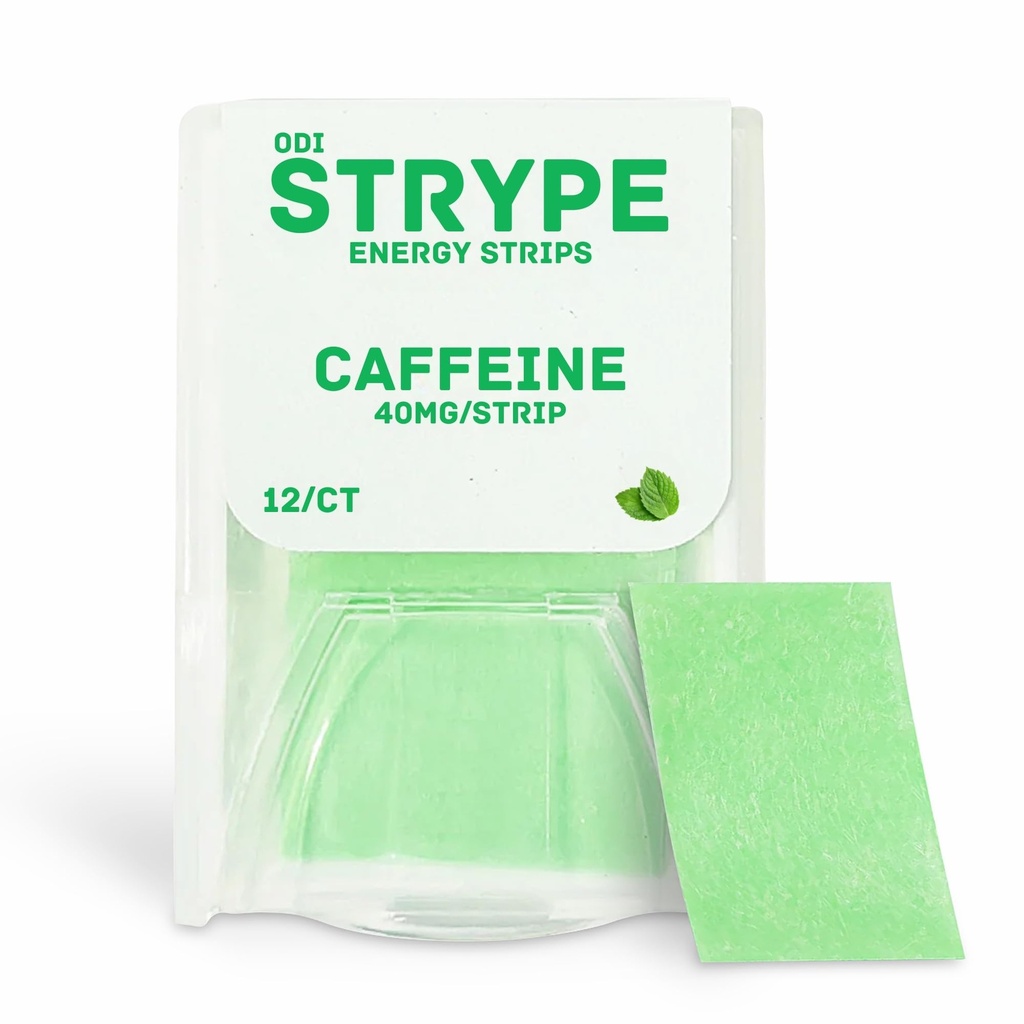 Energy Strips | Instant Caffeine in a Strip | 80mg per Serving | Portable Caffeine + Breath Mints | Zero Calories & Zero Sugar | Spearmint Flavor | 12 Strips per Pack