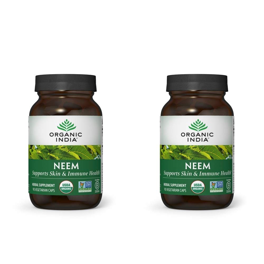 ORGANIC INDIA Neem Leaf Κάψουλες, συμπλήρωμα βοτάνων - Υποστηρίζει το δέρμα, ανοσοποιητικό, & ηπατική υγεία, Detox, Vegan, χωρίς γλουτένη, USDA Certified Organic - 90 κάψουλες (2-πακέτο)