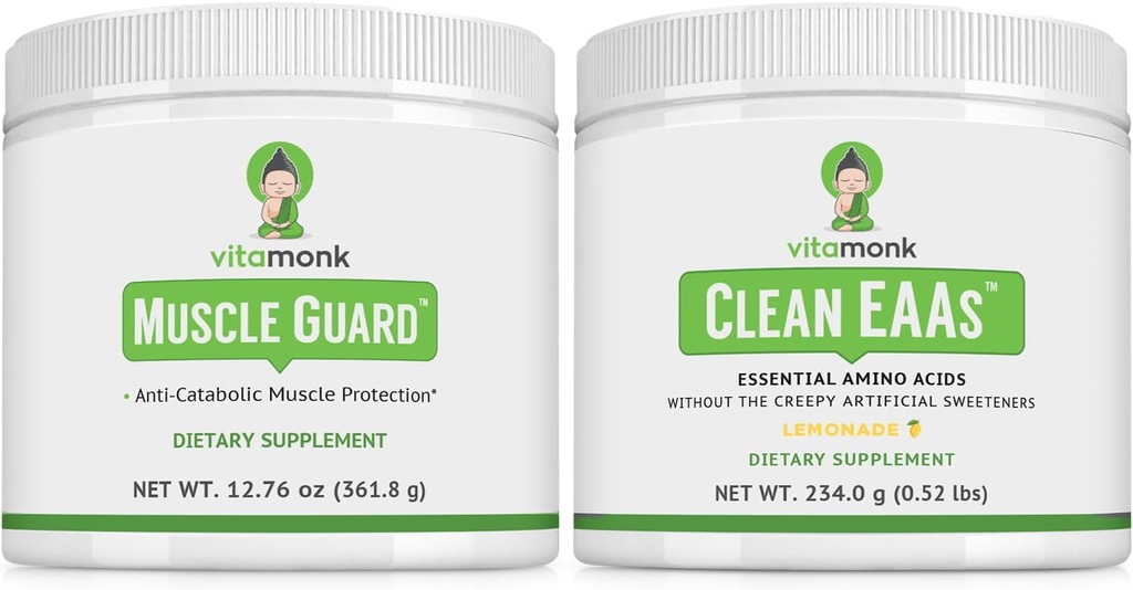 VitaMonk Μυϊκή Φρουρά & Καθαρή EAA Bundle, HMB, EAAs, Βιταμίνη D, Μαγνήσιο, 9 Απαραίτητα Αμινοξέα για την ανάπτυξη των μυών, την ανάκτηση και την απόδοση, Λεμονάδα Γεύση, Δεν Τεχνητά γλυκαντικά