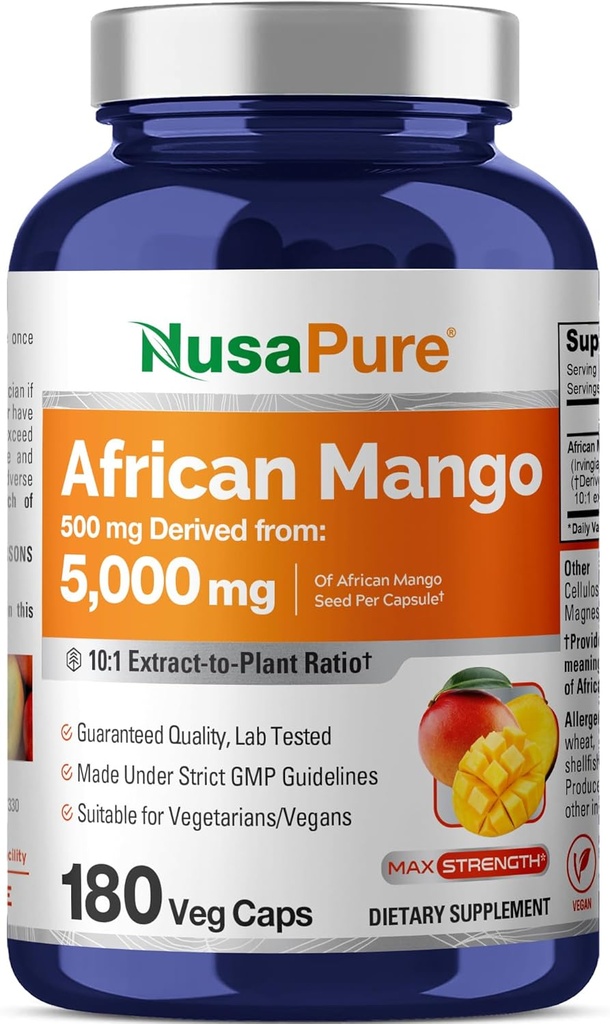 NusaPure African Mango 10:1 Extract, 500 mg Ισοδύναμο με 5.000 mg ανά Veggie Caps 180 Καψάκια (Non-GMO, Vegan)