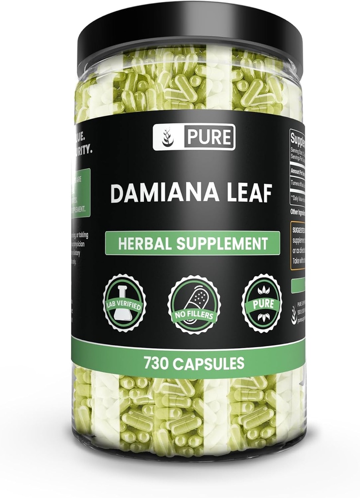 ΑΝΩΤΑΤΑ ΑΡΧΙΚΑ ΣΥΣΤΑΤΙΚΑ Καψάκια Damiana Leaf, Όχι Μαγνήσιο ή Ρύζι Fillers, Πάντα καθαρό, Εργαστήριο Επαληθευμένο (730 Κάψουλες)