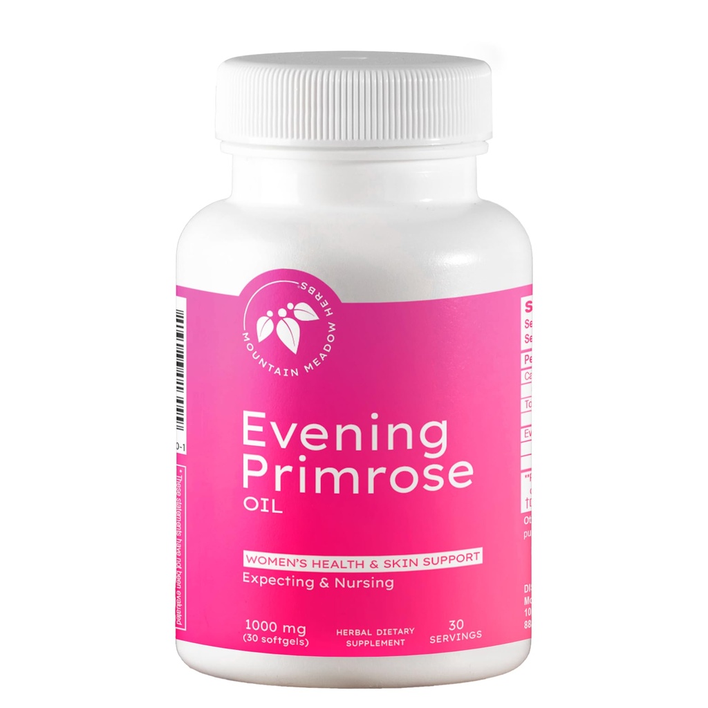 Ορεινά Βότανα Βότανα Βραδυά Primrose Oil 1.000mg – Ωμέγα-6 Λιπαρά Οξέα για την Υγεία των Γυναικών, Υποστηρίζει Καθαρό Δέρμα & Ορμονική Ισορροπία, Χωρίς Γλουτένη, Εύκολο στην Λήψη Softgels (30 Μέτρα)