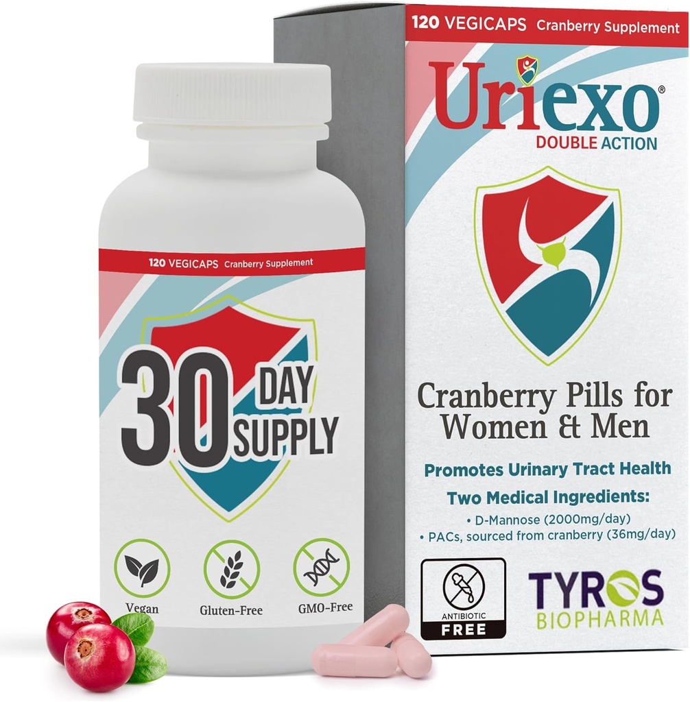 Uriexo Double Action Κάψουλες, Cranberry Χάπια για γυναίκες και άνδρες συμπλήρωμα, urinary Tract Καθαρίστε και να προστατεύσει την ευεξία και την εμπιστοσύνη Υποστηρίζει - 30 ημέρες προσφοράς