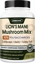 Κάψουλες Συμπληρώματος Λεονταριού - Mushroom Supplement with Lions Mane, Cordyceps, Reishi, Turkey Tail, Shiitake - Lions Mane Supplement for Memory, Focus & Immune Support - 118 Vegan Μανιτάρια Κάψουλες