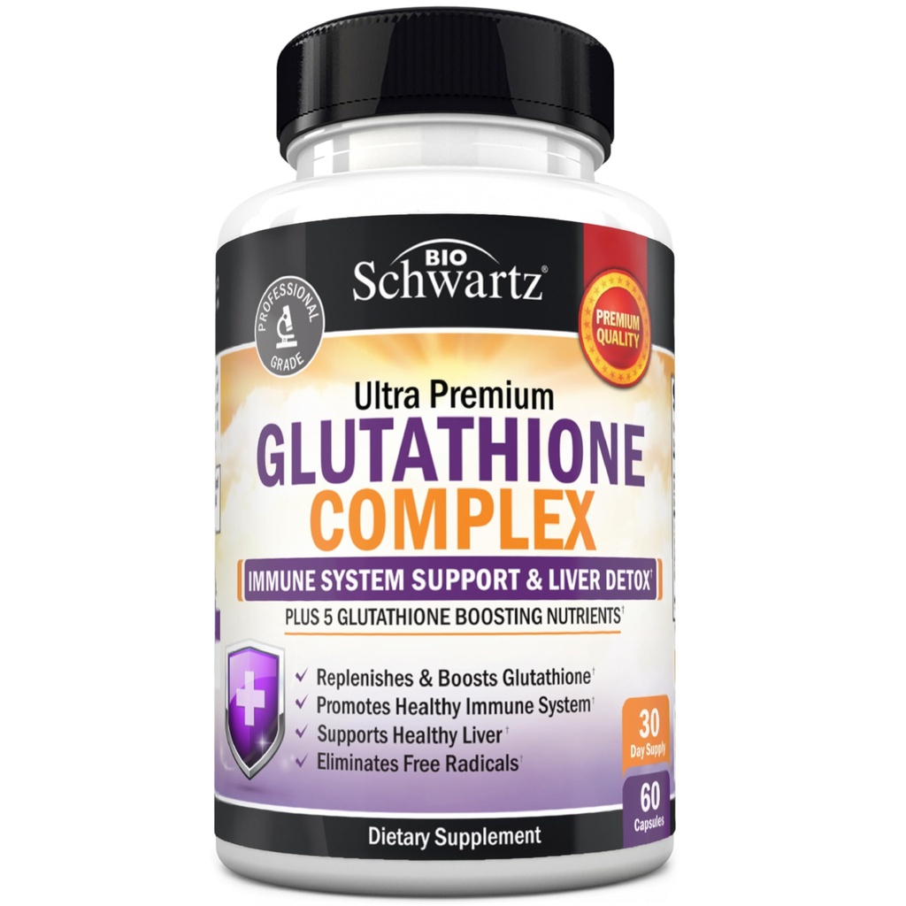BioSchwartz Glutathionone Συμπλήρωμα 500mg - Ηπατικό Detox με Quercetin, Βιταμίνη C, Γαϊδουράγκαθο γάλακτος, Alpha Lipoic Acid - Χάπια ανοσοποιητικής υποστήριξης - Ενισχυμένη Άμυνα Άμυνας Φόρμουλα Υγείας - 60 Κάψουλες