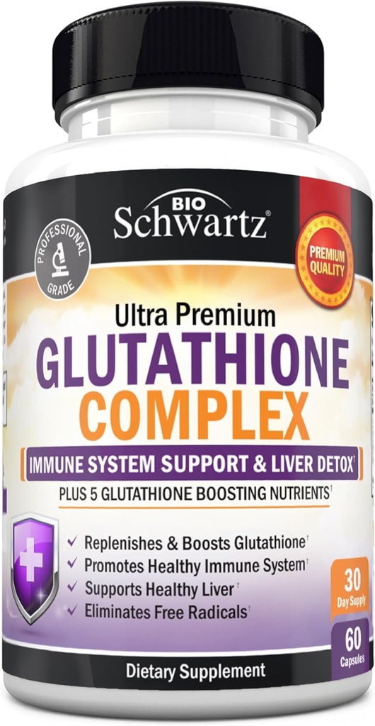 BioSchwartz Glutathionone Συμπλήρωμα 500mg - Ηπατικό Detox με Quercetin, Βιταμίνη C, Γαϊδουράγκαθο γάλακτος, Alpha Lipoic Acid - Χάπια ανοσοποιητικής υποστήριξης - Ενισχυμένη Άμυνα Άμυνας Φόρμουλα Υγείας - 60 Κάψουλες