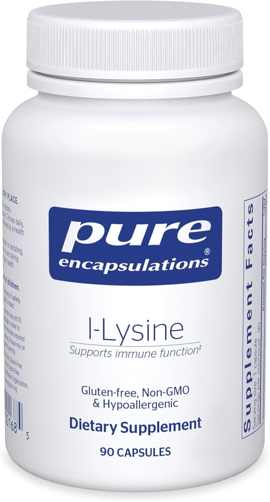 Pure Encapsulations L-Lysine - Essential Amino Acid Supplement for Immune Support & Gum, Lip Health* - με L-Lysine HCl - 90 Κάψουλες