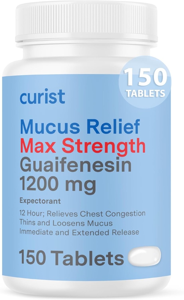 Curist Guaifenesin 1200 Mg Δισκία Εκτεταμένης Αποδέσμευσης - 150 Μέτρα Μέγιστη Δύναμη Δισκία Ανακούφισης Mucus εξωχρηματιστηριακά - Καθαρή Συμφόρηση