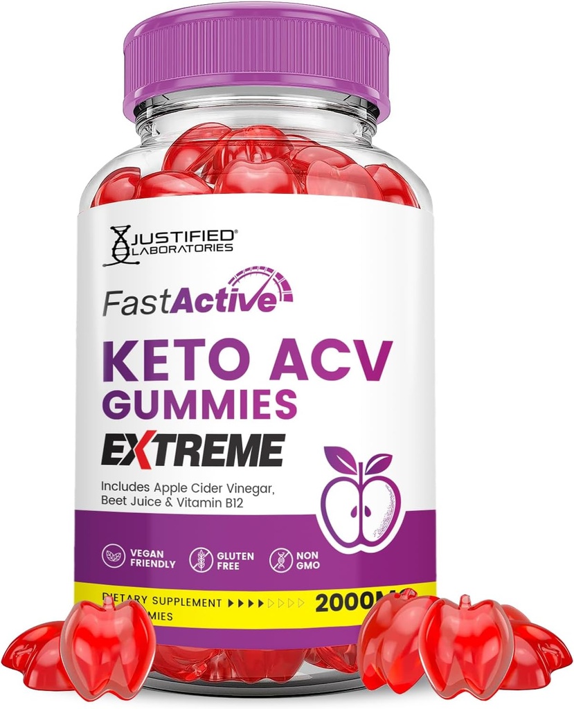 Fast Active Keto ACV Gummies Extreme 2000MG Fastactive Keto Gummies Apple Cider Vinegar Formed with Pomegranate Beet Buice Powder B12 Vegan Non GMO 60 Gummys