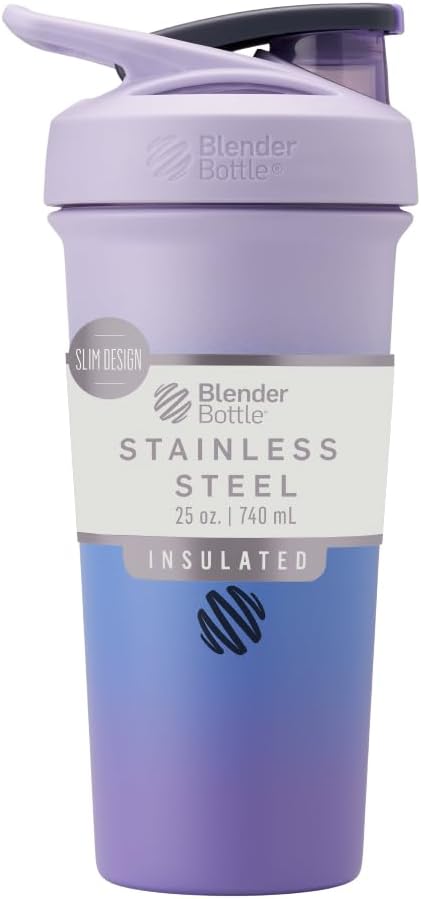 BlenderBottle Sport Sleek Μονωμένο μπουκάλι αναδευτήρα ανοξείδωτου με σύρμα Whisk, 25-Ounce, Lavender Ombre – Protein Shakes & Hydration για Αθλητές & Καταλληλότητα Ενθουσιώδεις, Easy Mixing, Slim Easy to Hold, Διατηρεί Ποτά Ψυχρό, Κλειδωτό Lid