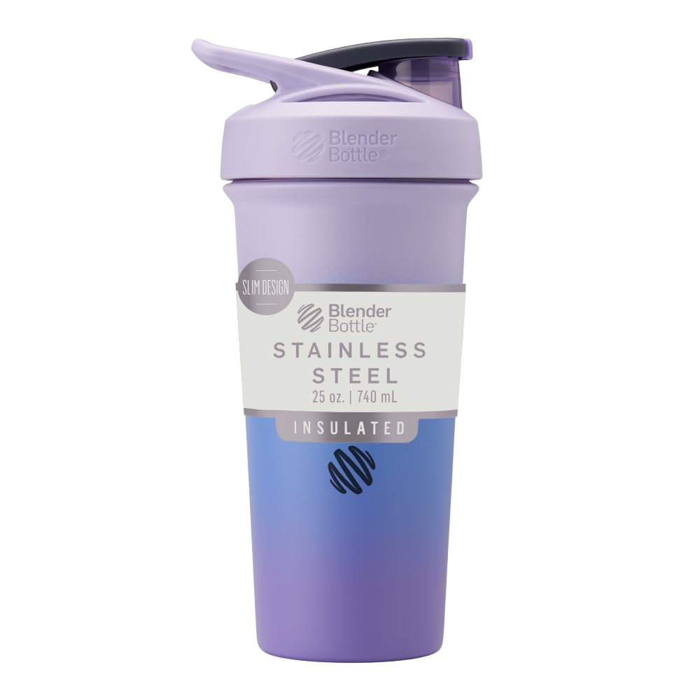 BlenderBottle Sport Sleek Μονωμένο μπουκάλι αναδευτήρα ανοξείδωτου με σύρμα Whisk, 25-Ounce, Lavender Ombre – Protein Shakes & Hydration για Αθλητές & Καταλληλότητα Ενθουσιώδεις, Easy Mixing, Slim Easy to Hold, Διατηρεί Ποτά Ψυχρό, Κλειδωτό Lid