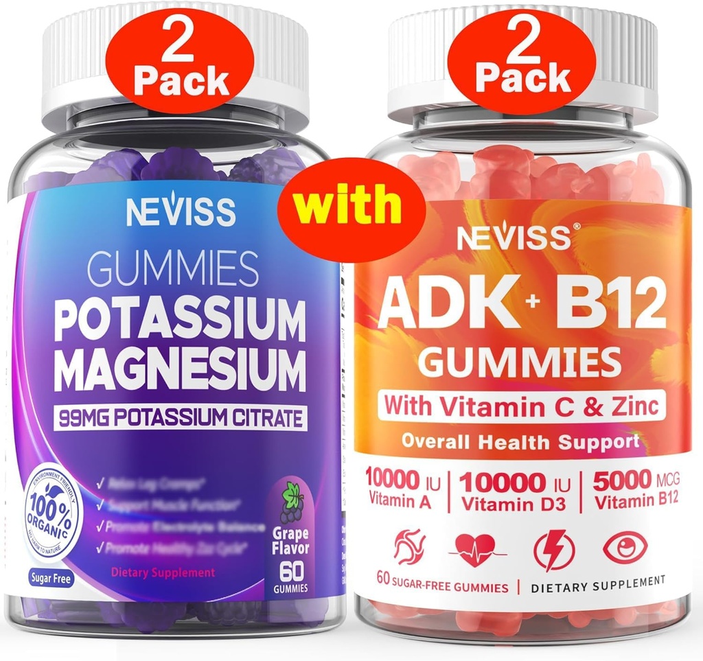 2Pack μαγνήσιο κάλιο + 2Pack βιταμίνη ADK με B12 Gummies