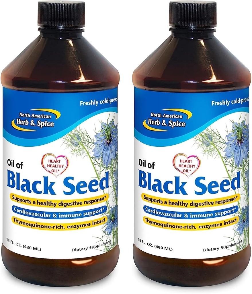 NORTH AMERICAN HERB & SPICE Black Seed Oil - 16 fl oz, Pack of 2 - Digestive & Immune Support - Non-GMO - 192 Total Servings