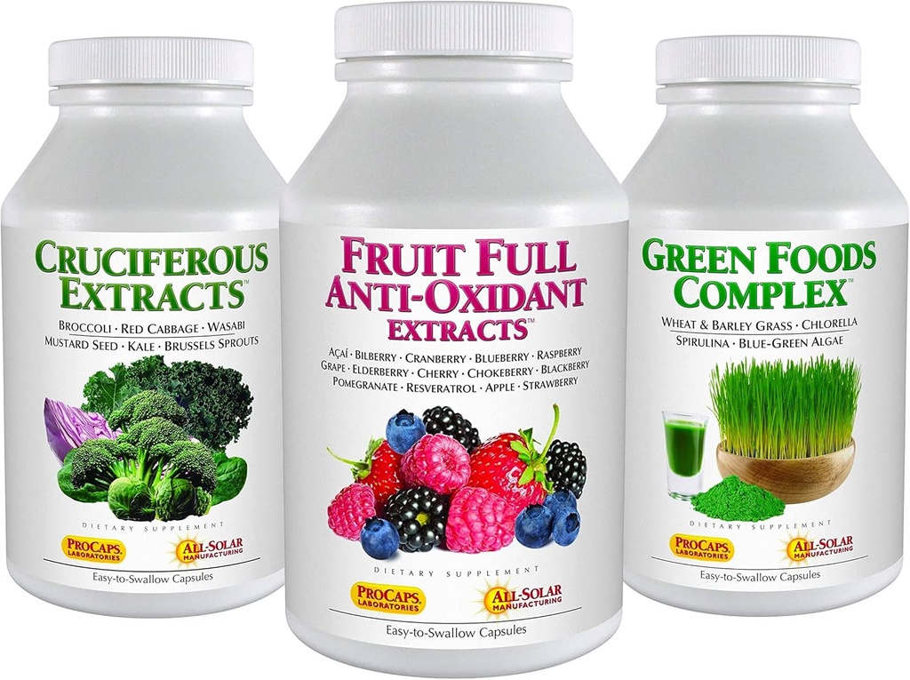 ANDREW LESSMAN 3 Προϊόν Healthy Foods Bundle - 180 Count every of Cruciferan Extracts, Full Fruit Anti-Oxidant Extracts and Green Foods Complex. Παρέχει Διατροφικά Οφέλη 20+ Υγιέστερα Τρόφιμα.