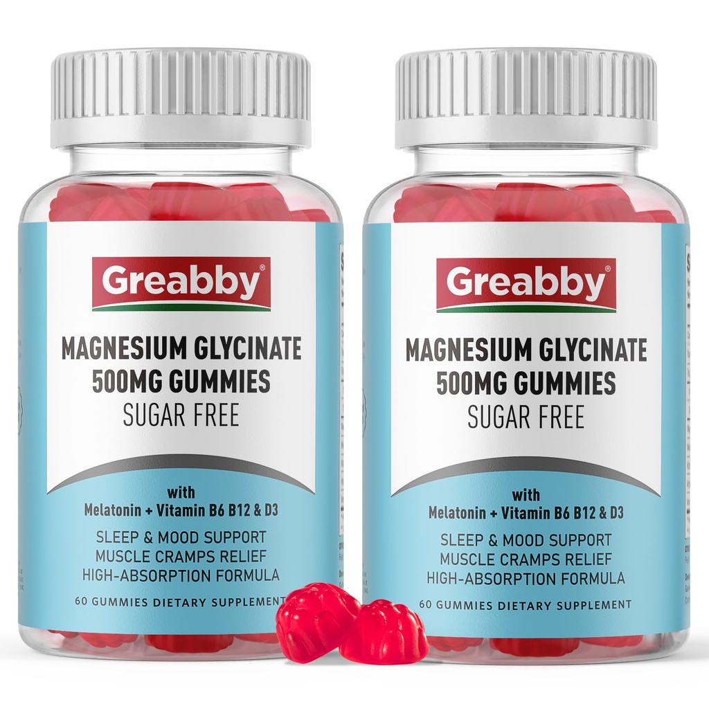 Μαγνήσιο Γλυκινικό Gummies 500mg για την υποστήριξη ύπνου ενηλίκων, Μασώμενο Μαγνήσιο Gummies για γυναίκες & άνδρες, ανακούφιση μυών & παροχή μαγνησίου (120 Gummies)