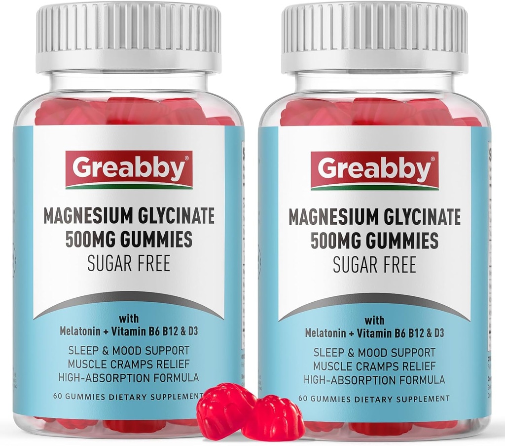 Magnesium Glycinate Gummies 500mg for Adults Sleep Support, Chewable Magnesium Gummies for Women & Men, Muscle Relief & Magnesium Supply (120 Gummies)