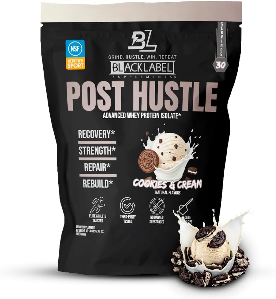 BLACKLABEL Συμπληρώματα Post Hustle Post Workout Protein Powder, 30 Servings – NSF Certified for Sport Whey Isolate Protein Powder with Digestive Enzymes – Cookies & Cream