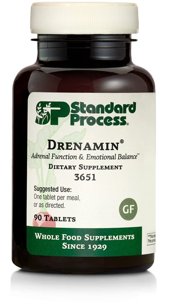 Standard Process Drenamin - Adrenal Function Supplement for Healthy Stress Response - Υποστηρίζει Υγιεινή Παραγωγή & Μεταβολισμός - Χωρίς γλουτένη, Μη-Dairy & Μη-Soy - 90 Tablets (90 Services)