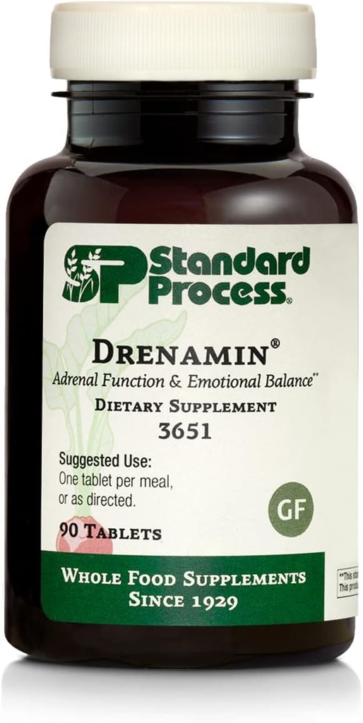 Standard Process Drenamin - Adrenal Function Supplement for Healthy Stress Response - Υποστηρίζει Υγιεινή Παραγωγή & Μεταβολισμός - Χωρίς γλουτένη, Μη-Dairy & Μη-Soy - 90 Tablets (90 Services)