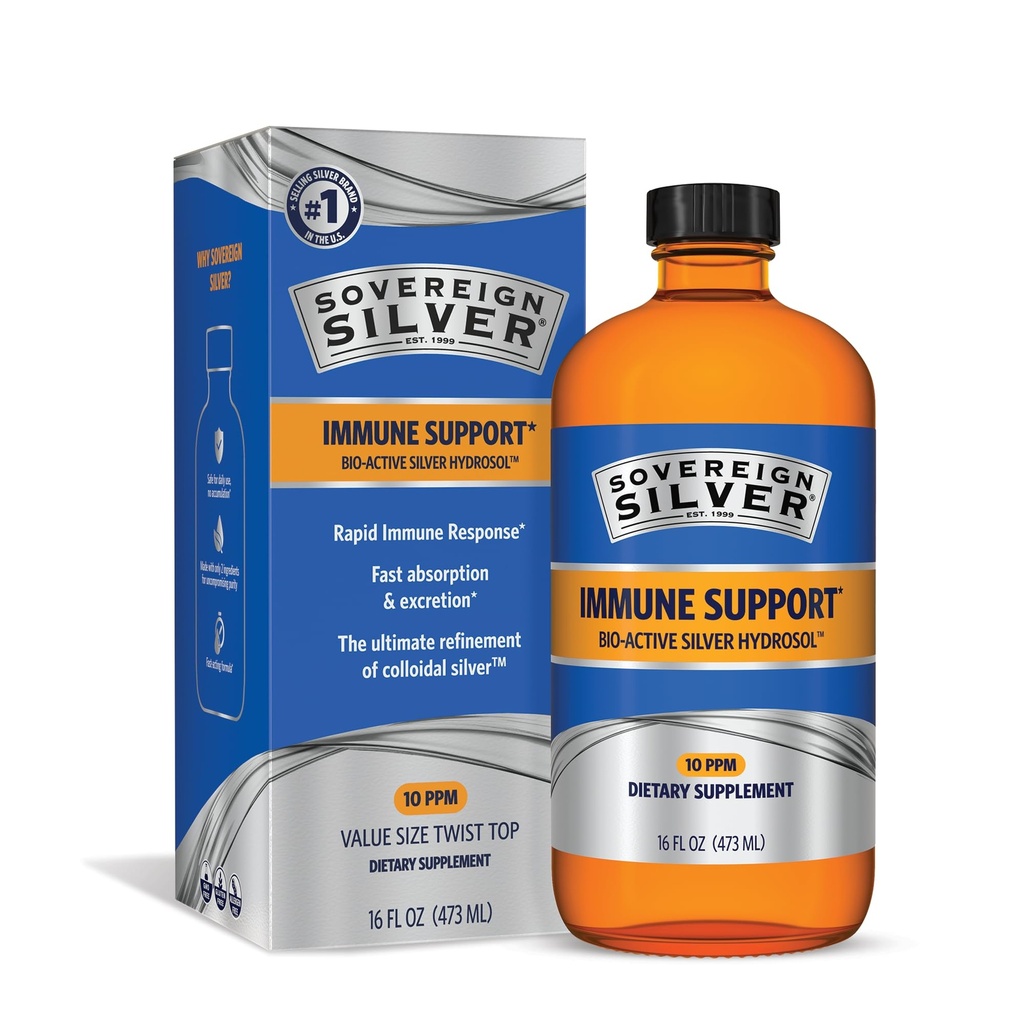 Sovereign Silver Bio-Active Silver Hydrosol for Immune Support - Κολλοειδές Silver Liquid -10 ppm, 16oz (473mL) - Μέγεθος Αξίας
