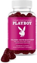 Playboy - Collagen + Biotin Beauty Boost Gummies for Hair, Skin, Nails & Lashes (60 Gummies) - Raspberry Flavored Biotin & Collagen Supplement for Women & Men - Non-GMO, Gluten Free, Nut Free Gummy