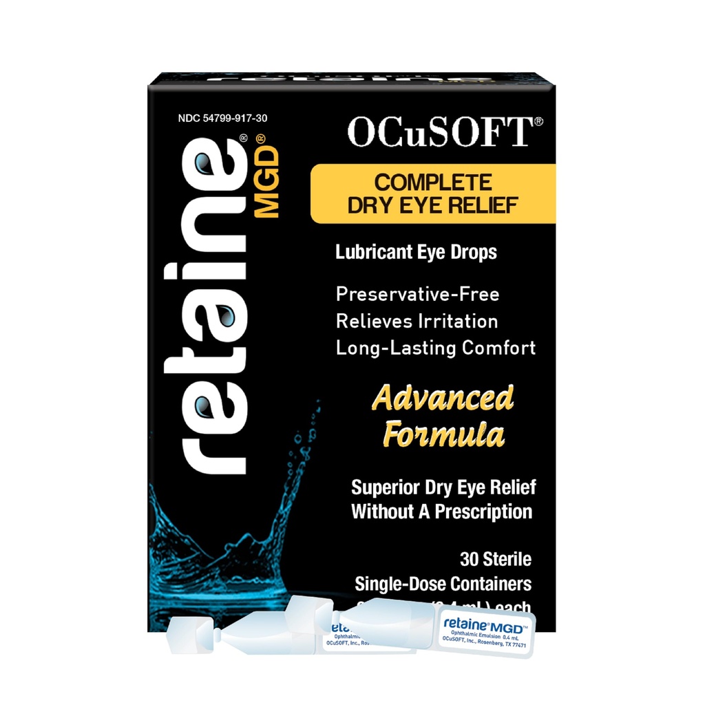 OCUSOFT Retaine MGD Ophthalmic Emulsion - Πλήρης ανακούφιση ξηρών ματιών - Καταπραϋντικά κόκκινα και ερεθισμένα μάτια - 30 κόμης συντηρητικά-ελεύθερα εμπορευματοκιβώτια μονής χρήσης - 0,01 Fl Oz
