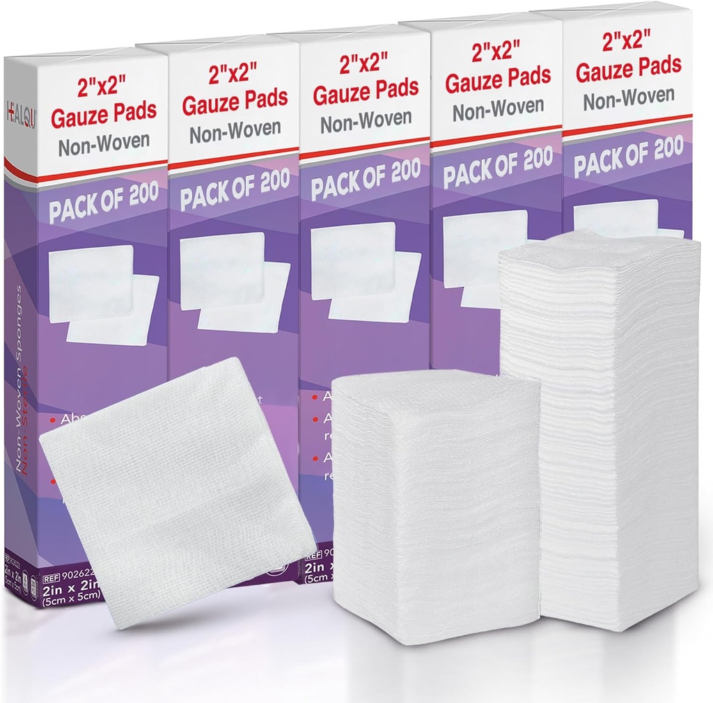 HEALQU 1000 Gauze Pads 2x2" - Μαλακό μη-Woven 4-Ply για την εξαγωγή δοντιών και οδοντιατρικές διαδικασίες - Μη-Sterile Square Σφουγγάρια για τις πρώτες βοήθειες, χειρουργική, & τραύμα ντύνομαι (5 συσκευασίες των 200)
