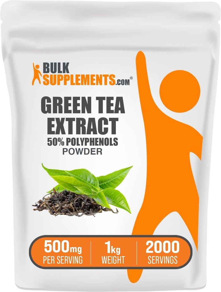 BulkSupplements.comgreen Tea Extract Powder - 50% συμπλήρωμα πολυφαινολών, EGCG Συμπληρώματα - Χωρίς γλουτένη, 500mg ανά Σερβίρισμα, 1kg (2,2 lbs) (πακέτο των 1)