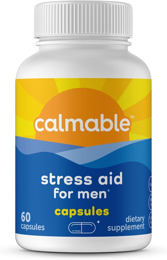 Stress Relief Aid for Men - Feel Happy, Calm, Focused and Relaxed and The Most Vibrant You - Vegan - with Maca and Ashwagandha - Stress Support Vitamin Dietary Supplement - 60 Capsules