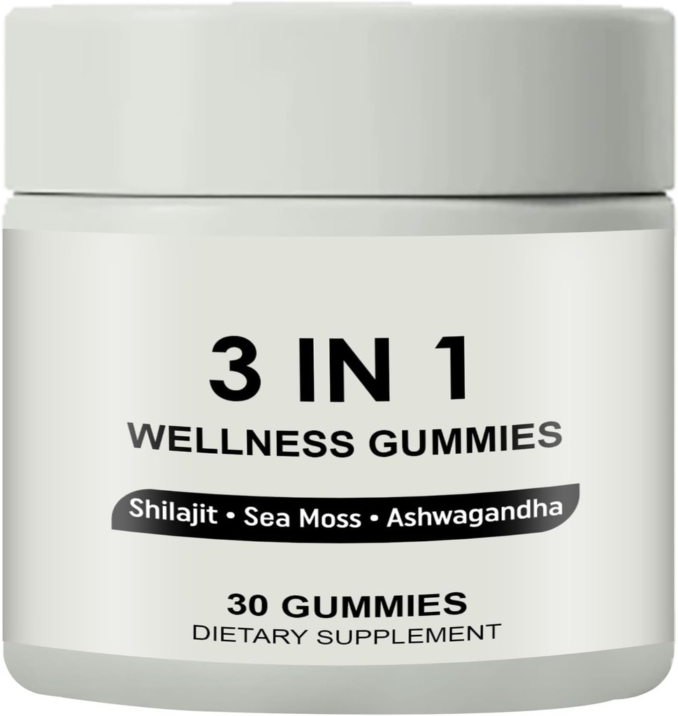 3 σε 1 Gummies, 3 σε 1 Shilajit Gummies for Men, Pure Shilajit Wellness Gummies (Shilajit + Sea Moss + Ashwagandha), Shilajit Gummies for Men, Non-GMO