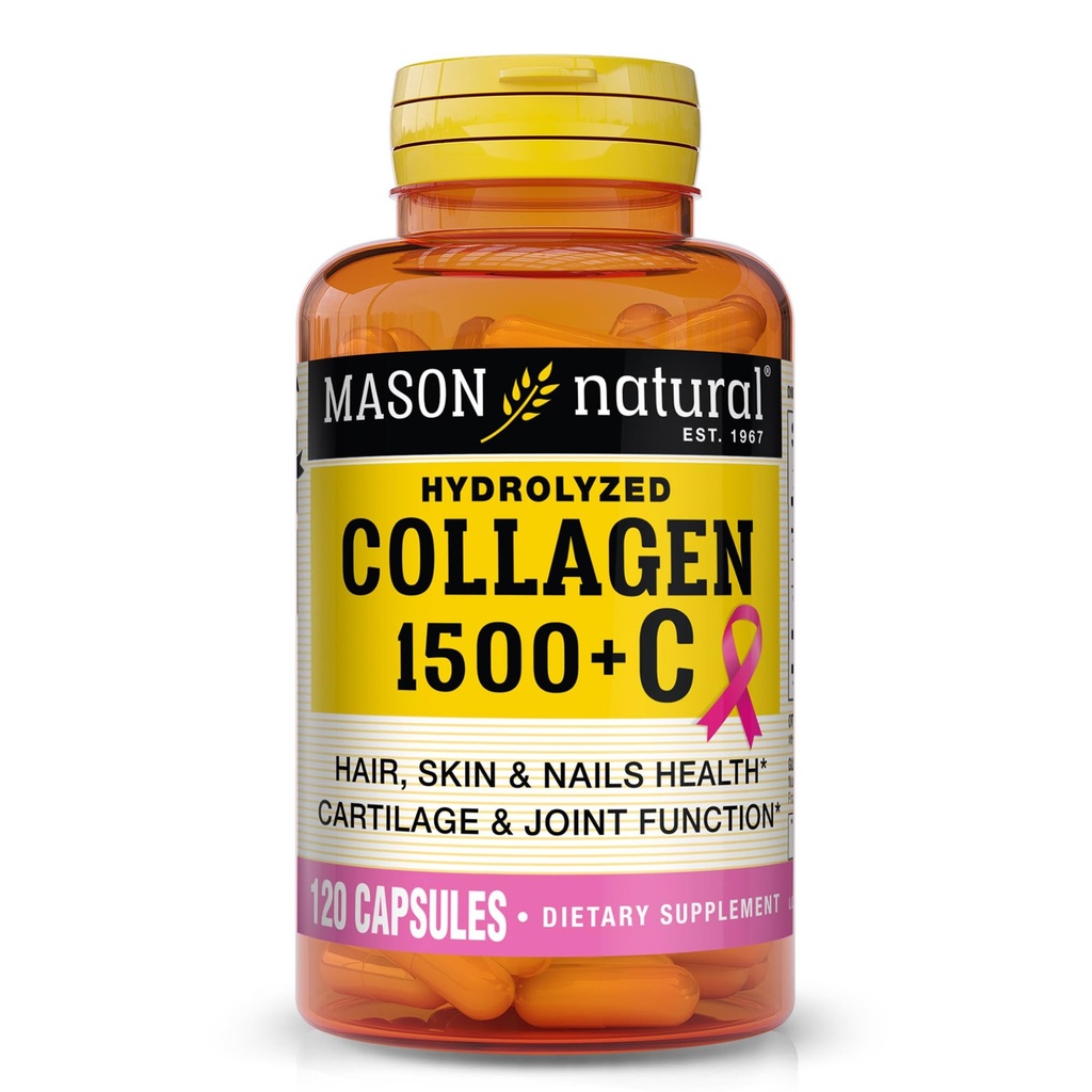 MASON NATURAL 1500mg Κολλαγόνο με Βιταμίνη C, Βιοτίνη, & Ασβέστιο, 40 κάψουλες προσφοράς ημέρα, συμπλήρωμα για τα μαλλιά, δέρμα, και νύχια.