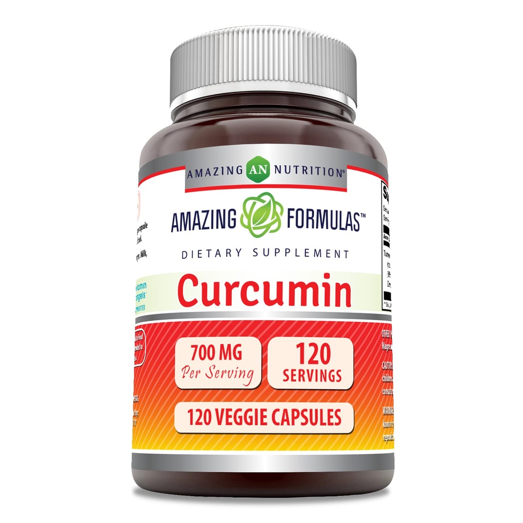 Amazing Formulas Curcumin | 700 Mg | 120 Veggie Capsules | 95% Curcuminoids | Turmeric Root Extract Supplement | Non-GMO | Gluten Free | Made in USA