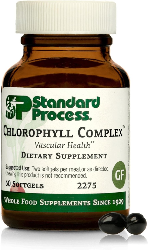 Standard Process Inc. Chlorophyl Complex - Ανοσοποιητική υποστήριξη, Αντιοξειδωτική δραστηριότητα, Υγεία του δέρματος και την υγεία των μαλλιών Υποστήριξη με βιταμίνη Α, Ηλίανθος Λεκιθίνη, Buckwheat, Ισπανικό Moss - 60 Softgels