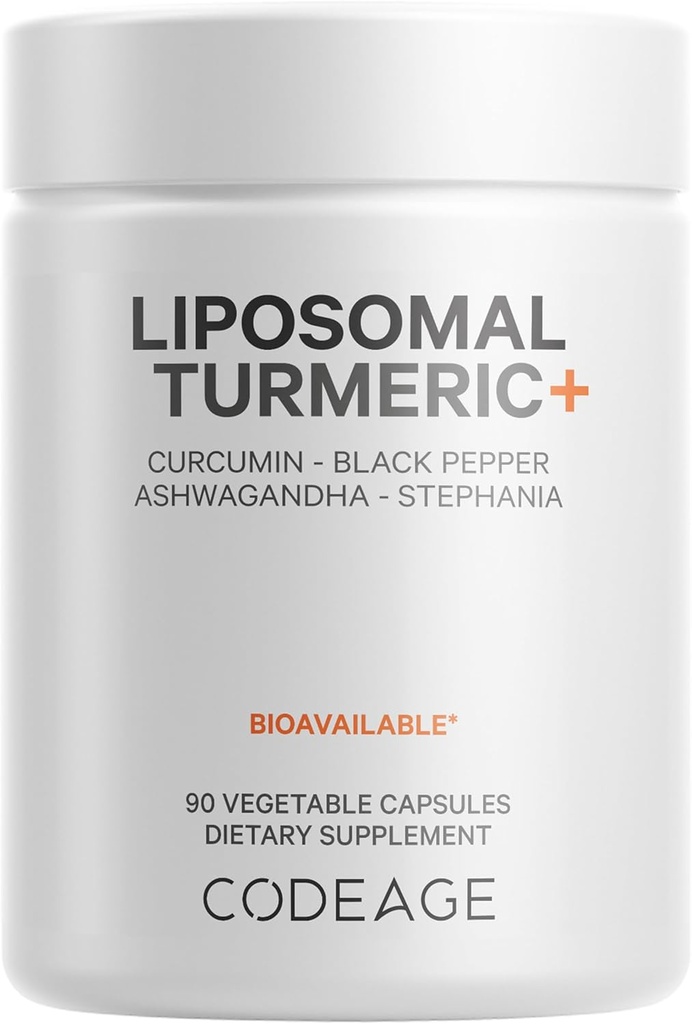 Codeage Organic Turmeric Supplement - 95% χάπια εκχυλίσματος κουρκουμίνης - Liposomal Fermented Botanical Blend Μαύρο πιπέρι, Ashwagandha, Ginger, Stephania, Boswelia, Cumin, Digestive Bitters - 90 κάψουλες