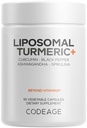 Codeage Organic Turmeric Supplement - 95% χάπια εκχυλίσματος κουρκουμίνης - Liposomal Fermented Botanical Blend Μαύρο πιπέρι, Ashwagandha, Ginger, Stephania, Boswelia, Cumin, Digestive Bitters - 90 κάψουλες