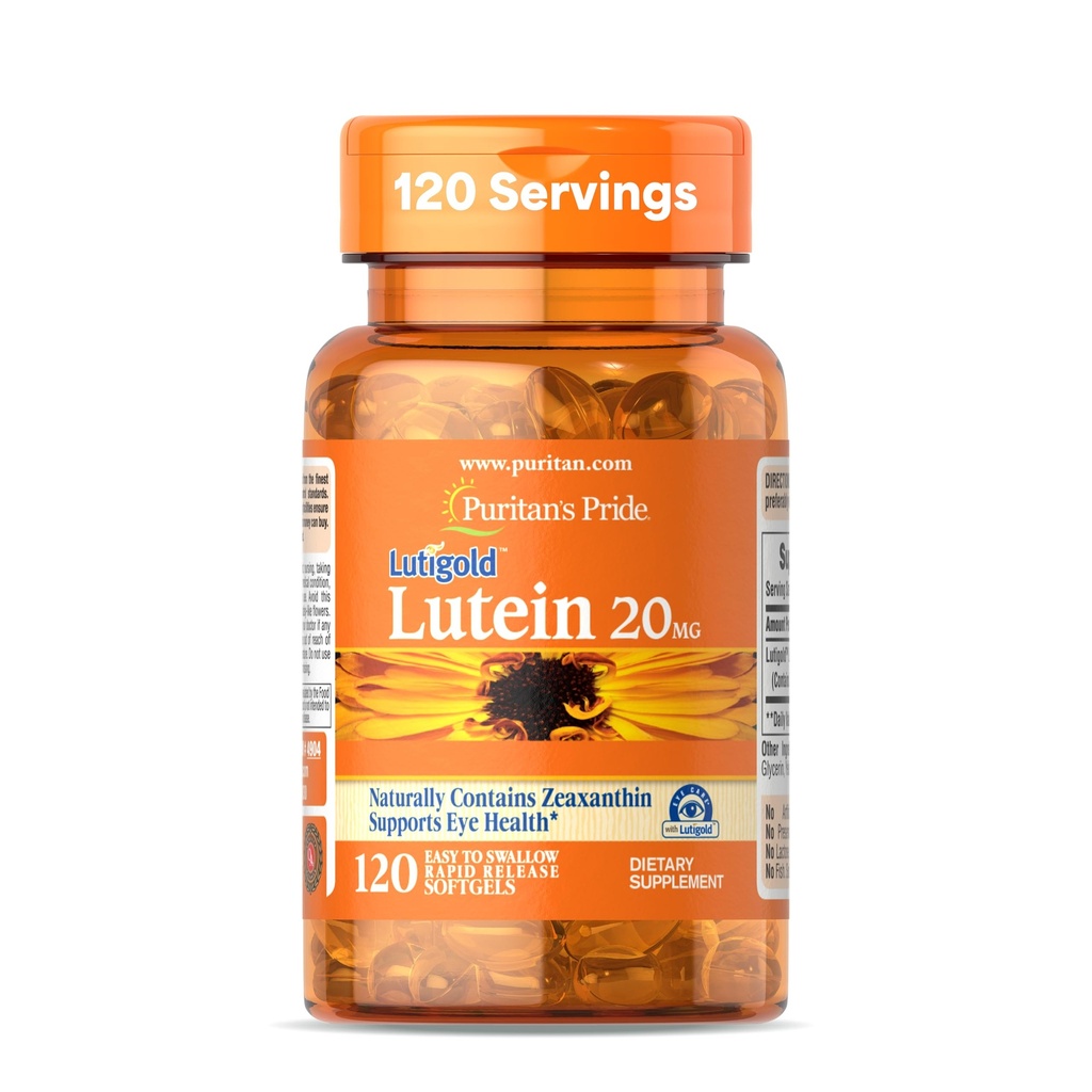 Puritan's Pride Premium LutigoldTM Lutein Carotenoid 20mg με ζεαξανθίνη για άνδρες και γυναίκες, συμπλήρωμα διατροφής για την υποστήριξη της υγείας των ματιών, 8 μήνες προσφοράς, 120 εύκολο σε Swallow Softgels